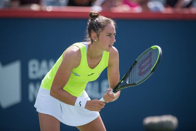 MONTREAL, QC - AUGUST 13: Sara Sorribes Tormo from Spain competes during the quarterfinals of the WTA, Tennis Damen National Bank Open match on August 13, 2021 at IGA Stadium in Montreal, QC(Photo by Vincent Ethier Icon Sportswire) TENNIS: AUG 13 National Bank Open Icon2108130802