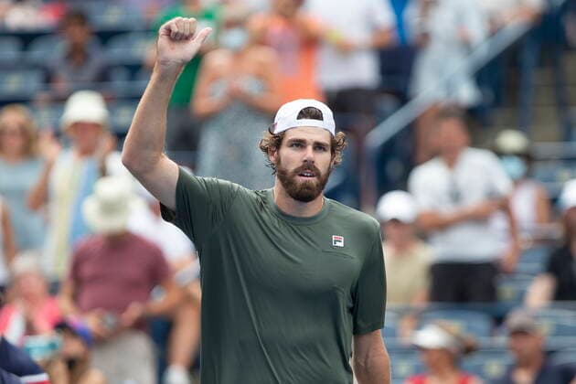 August 13, 2021, Toronto, on, Canada: Reilly Opelka, of the United States, celebrates his 6-3, 7-6 win over Spain s Roberto Bautista Agut following National Bank Open men s tennis action in Toronto, Friday, Aug. 13, 2021. Reilly Opelka - ZUMAc35_ 20210813_zaf_c35_073 Copyright: xChrisxYoungx