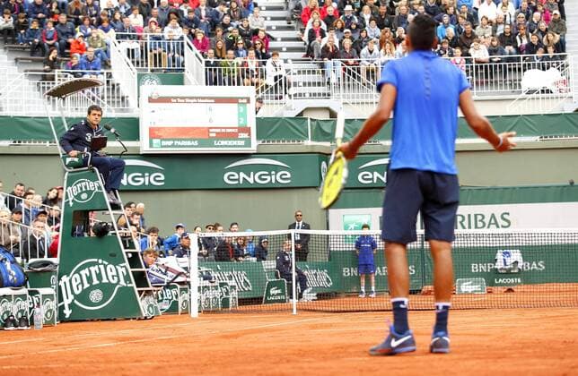 Mandatory Credit: Photo by Ella Ling Bpi Shutterstock (5691578h) Nick Kyrgios of Australia argues with the umpire during Day One of the 2016 French Open Tennis championship held at Roland Garros, Paris on May 22nd 2016 Tennis - French Open - Roland Garros 2016 Day One Roland Garros, Paris, France - 18 May 2016 Tennis - French Open - Roland Garros 2016 Day One Roland Garros, Paris, France - 18 May 2016  Copyright: xEllaxLing Bpi Shutterstockx 5691578h