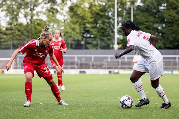 Testspiel, 1. FC Koeln Frauen - FC Twente Vrouwen; 13.08.2021 Lysanne Van der Wal ( 23, FC Twente Vrouwen), Eunice Beckmann ( 11, 1. FC Koeln) Testspiel, 1. FC Koeln Frauen - FC Twente Vrouwen, Franz-Kremer-Stadion DFL REGULATIONS PROHIBIT ANY USE OF PHOTOGRAPHS AS IMAGE SEQUENCES AND OR QUASI-VIDEO. Copyright: xBEAUTIFULxSPORTS Wunderlx