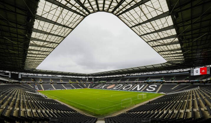 Mandatory Credit: Photo by Dave Shopland Shutterstock (12257270c) General view of stadium before fans arrive Milton Keynes Dons v Sunderland, EFL Sky Bet League One, Football, Stadium MK, Milton Keynes, UK - 14 Aug 2021 EDITORIAL USE ONLY No use with unauthorised audio, video, data, fixture lists, club league logos or live services. Online in-match use limited to 120 images, no video emulation. No use in betting, games or single club league player publications. Milton Keynes Dons v Sunderland, EFL Sky Bet League One, Football, Stadium MK, Milton Keynes, UK - 14 Aug 2021 EDITORIAL USE ONLY No use with unauthorised audio, video, data, fixture lists, club league logos or live services. Online in-match use limited to 120 images, no video emulation. No use in betting, games or single club league player publications. Copyright: xDavexShopland Shutterstockx 12257270c