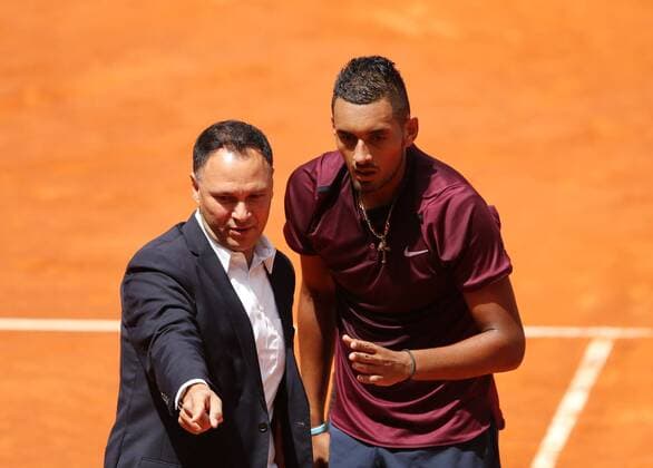 Mandatory Credit: Photo by BPI Shutterstock (5673667aj) Nick Kyrgios from Australia argues with Umpire Mohamed Lahyani as he beats Stan Wawrinka from Swizerland in straight sets on Day 4 of the Mutua Madrid Open at La Caja Magica, Madrid on 4th May 2016 ATP, Tennis Herren WTA, Tennis Damen Tennis World Tour 2016 Mutua Madrid Open 2016 Day Four La Caja Magica, Madrid, Spain - 4 May 2016 ATP WTA Tennis World Tour 2016 Mutua Madrid Open 2016 Day Four La Caja Magica, Madrid, Spain - 4 May 2016  Copyright: xBPI Shutterstockx 5673667aj