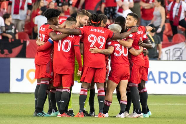 August 14, 2021, Toronto, Ontario, Canada: Toronto FC players in action during the MLS, Fussball Herren, USA game between between Toronto FC and New England Revolution at BMO field. Toronto Canada - ZUMAs197 20210814_zaa_s197_377 Copyright: xAngelxMarchinix