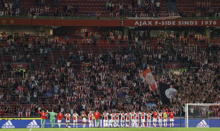 AMSTERDAM, 14-08-2021, JohanCruyff Arena, Dutch Football Eredivisie 2021 2021 between Ajax and NEC 5-0. Ajax fans F-side Ajax - NEC  x13029170x Copyright: