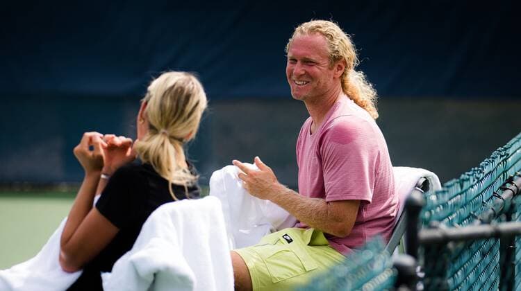 Mandatory Credit: Photo by Rob Prange Shutterstock (12293268an) Dmitry Tursunov during practice with Anett Kontaveit ahead of the 2021 Western & Southern Open WTA, Tennis Damen 1000 tennis tournament 2021 Western & Southern Open Day 2 - 15 Aug 2021 2021 Western & Southern Open Day 2 - 15 Aug 2021  Copyright: xRobxPrange Shutterstockx 12293268an