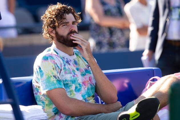 August 15, 2021, TORONTO, ON, CAN: Reilly Opelka, of the United States, sits in his seat after his 4-6, 3-6 loss to Russia s Daniil Medvedev in National Bank Open men s final action in Toronto on Sunday, Aug. 15, 2021. Reilly Opelka  - ZUMAc35_ 20210815_zaf_c35_092 Copyright: xChrisxYoungx