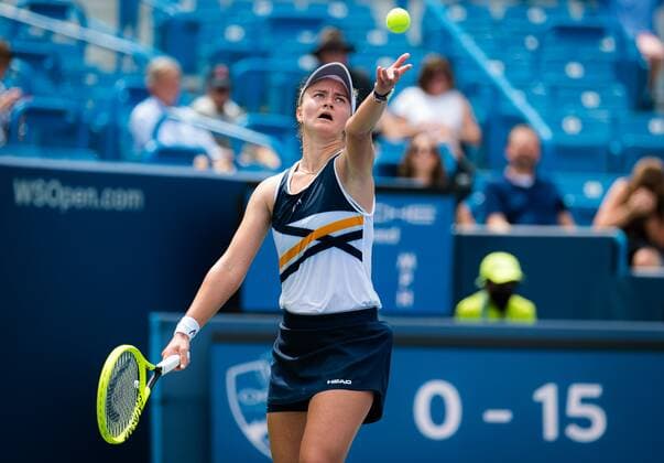 Mandatory Credit: Photo by Rob Prange Shutterstock (12294756ac) Barbora Krejcikova of the Czech Republic in action during the first round of the 2021 Western & Southern Open WTA, Tennis Damen 1000 tennis tournament Western & Southern Open Day Three, Tennis, Cincinnati, USA, 16 Aug 2021 Western & Southern Open Day Three, Tennis, Cincinnati, USA, 16 Aug 2021  Copyright: xRobxPrange Shutterstockx 12294756ac
