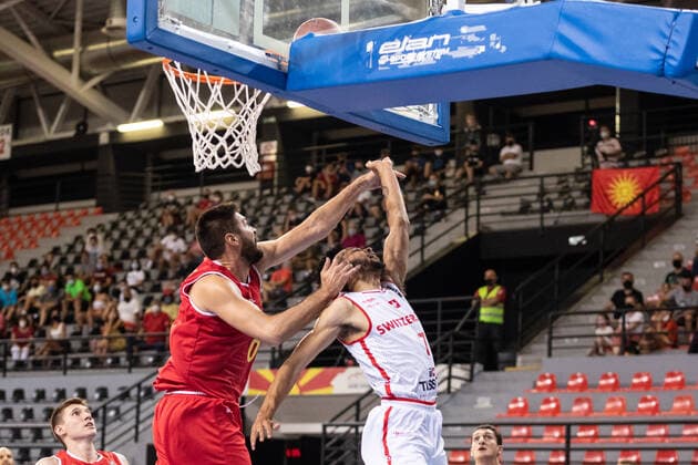 16.08.2021, Skoplje, Jane Sandanski Arena, World Cup European Pre-Qualifiers: Switzerland - North Macedonia, Selim Fofana (Switzerland) against 0 Bojan Krstevski (North Macedonia) Skoplje Skoplje Nordmazedonien Copyright: xJustPictures.ch NikolaxKrsticx