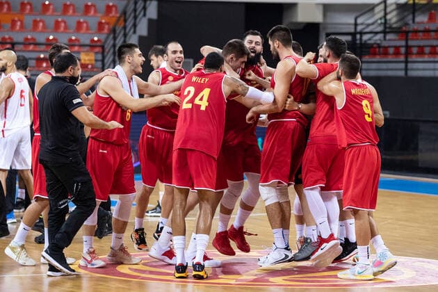16.08.2021, Skoplje, Jane Sandanski Arena, World Cup European Pre-Qualifiers: Switzerland - North Macedonia, North Macedonia celebrates the win over Switzerland Skoplje Skoplje Nordmazedonien Copyright: xJustPictures.ch NikolaxKrsticx