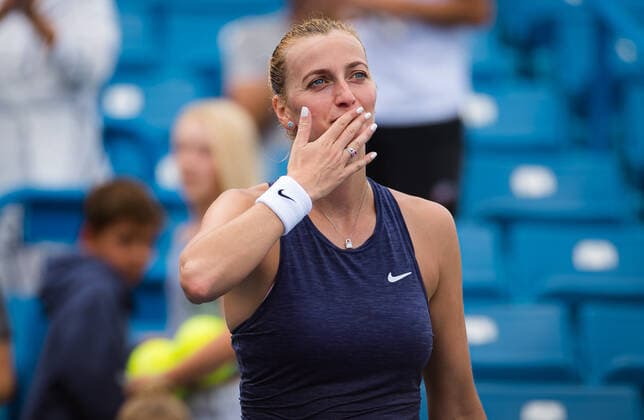 August 16, 2021, CINCINNATI, UNITED STATES: Petra Kvitova of the Czech Republic in action during the first round of the 2021 Western & Southern Open WTA, Tennis Damen 1000 tennis tournament against Madison Keys of the United States CINCINNATI UNITED STATES - ZUMAa181 20210816_zaa_a181_087 Copyright: xRobxPrangex