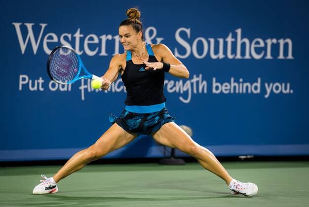 Mandatory Credit: Photo by Rob Prange Shutterstock (12294756ed) Maria Sakkari of Greece in action during the first round of the 2021 Western & Southern Open WTA, Tennis Damen 1000 tennis tournament Western & Southern Open Day Three, Tennis, Cincinnati, USA, 16 Aug 2021 Western & Southern Open Day Three, Tennis, Cincinnati, USA, 16 Aug 2021  Copyright: xRobxPrange Shutterstockx 12294756ed