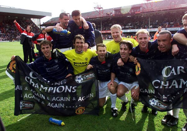 Mandatory Credit: Photo by Andy Hooper Daily Mail Shutterstock (1131990a) Manchester United, ManU Win The 1999 2000 Premiership Title Manchester United Celebrate At The End Of The Game The Football Premier League Premiership Southampton V Manchester United 1-3 Manchester United Win The 1999 2000 Premiership Title Manchester United Celebrate At The End Of The Game The Football Premier League Premiership Southampton V Manchester United 1-3 EDITORIAL USE ONLY No use with unauthorised audio, video, data, fixture lists (outside the EU), club league logos or live services. Online in-match use limited to 45 images (+15 in extra time). No use to emulate moving images. No use in betting, games or single club league player publications services. Manchester United Win The 1999 2000 Premiership Title Manchester United Celebrate At The End Of The Game The Football Premier League Premiership Southampton V Manchester United 1-3 EDITORIAL USE ONLY No use with unauthorised audio, video, data, fixture lists (outside the EU), club league logos or live services. Online in-match use limited to 45 images (+15 in extra time). No use to emulate moving images. No use in betting, games or Copyright: xAndyxHooper DailyxMail Shutterstockx 1131990a