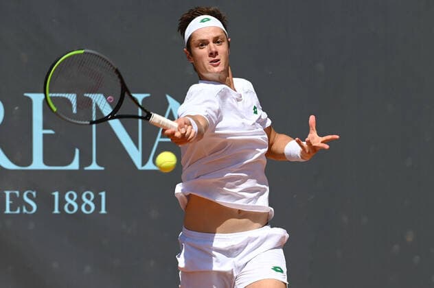 August 18, 2021, Verona, Italy: Verona, Italy, ATV Tennis Club , August 18, 2021, Maxime Janvier of France during ATP80 Challenger - Verona - Wednesday - Tennis Internationals Tennis Internationals - ATP80 Challenger - Verona - Wednesday, Verona, Italy  - ZUMAl164 20210818_zsa_l164_141 Copyright: xAlessioxTarpinix