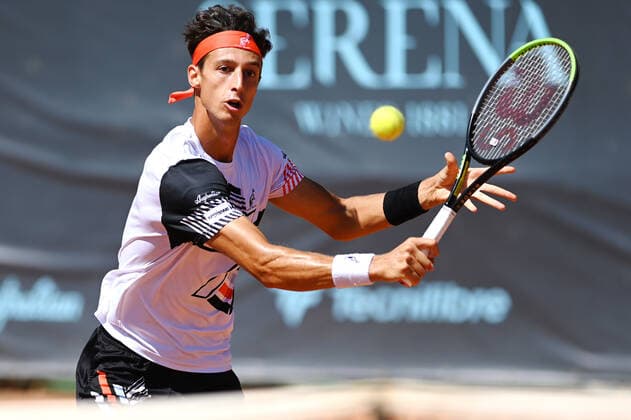 August 18, 2021, Verona, Italy: Verona, Italy, ATV Tennis Club , August 18, 2021, Francesco Forti of Italy during ATP80 Challenger - Verona - Wednesday - Tennis Internationals Tennis Internationals - ATP80 Challenger - Verona - Wednesday, Verona, Italy  - ZUMAl164 20210818_zsa_l164_156 Copyright: xAlessioxTarpinix