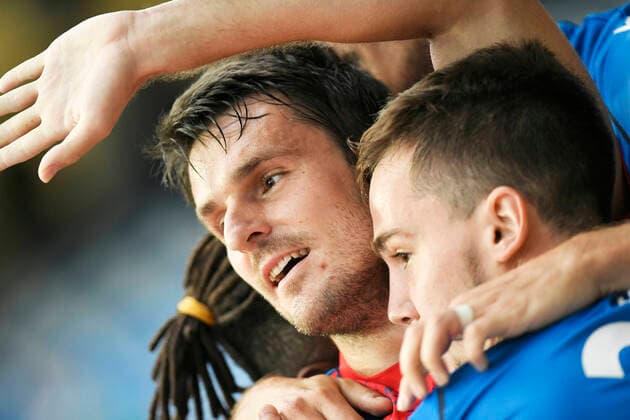 Milan Havel of Viktoria Plzen celebrates a goal during the European Conference League 4th qualifying round, 1st leg football match Viktoria Plzen vs CSKA Sofia in Pilsen, Czech Republic, August 19, 2021. (CTKxPhoto MiroslavxChaloupka) CTKPhotoP2021081907381  cha01
