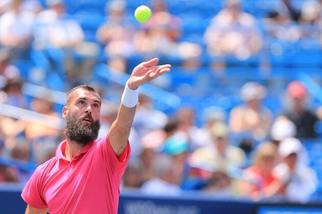 CINCINNATI, OH - AUGUST 20: Benoit Paire of France serves the ball during the Western & Southern Open at the Lindner Family Tennis Center on August 20, 2021 in Mason, Ohio. (Photo by Ian Johnson Icon Sportswire) TENNIS: AUG 20 Western & Southern Open Icon210820002