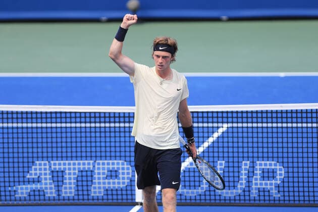 CINCINNATI, OH - AUGUST 20: Andrey Rublev of Russia reacts during the Western & Southern Open at the Lindner Family Tennis Center on August 20, 2021 in Mason, Ohio. (Photo by Ian Johnson Icon Sportswire) TENNIS: AUG 20 Western & Southern Open Icon210820012