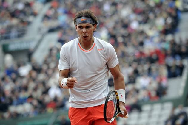 Mandatory Credit: Photo by Back Page Images Shutterstock (8552079a) Spain s Rafael Nadal celebrates clinching a game against Slovakia s Martin Klizan. French Open Day 6 French Open Day 6  Copyright: xBackxPagexImages Shutterstockx 8552079a