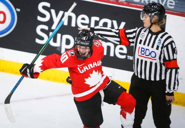 August 20, 2021, Calgary, ab, Canada: Canada s Sarah Fillier celebrates her goal during third period IIHF Women s World Championship, WM, Weltmeisterschaft hockey action against Finland in Calgary, Friday, Aug. 20, 2021. Sarah Fillier  - ZUMAc35_ 20210820_zaf_c35_042 Copyright: xJeffxMcintoshx