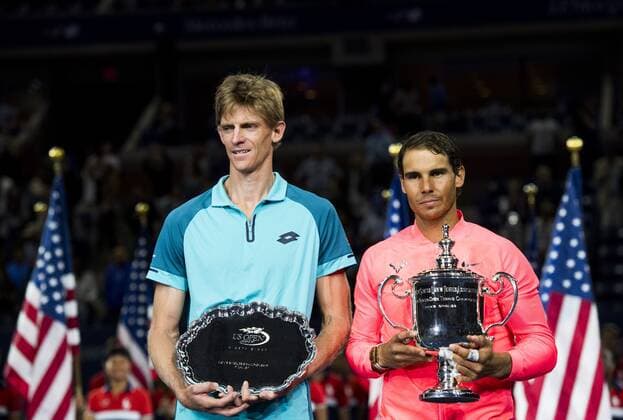 Mandatory Credit: Photo by Mike Frey BPI Shutterstock (9049570dc) Rafael Nadal of Spain and Kevin Anderson of South Africa pose with their trophies in the presentation ceremony. US Open Tennis , USTA, Flushing Meadows, New York, 10 Sep 2017, US Open Tennis , USTA, Flushing Meadows, New York, 10 Sep 2017,  Copyright: xMikexFrey BPI Shutterstockx 9049570dc