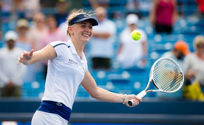 August 21, 2021, CINCINNATI, UNITED STATES: Jil Teichmann of Switzerland after winning her semi final at the 2021 Western & Southern Open WTA, Tennis Damen 1000 tennis tournament against Karolina Pliskova of the Czech Republic CINCINNATI UNITED STATES - ZUMAa181 20210821_zaa_a181_175 Copyright: xRobxPrangex