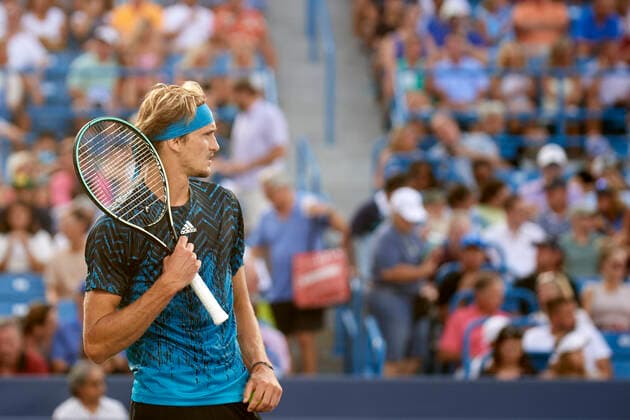 CINCINNATI, OH - AUGUST 21: Alexander Zverev of Germany looks on during the semifinal match on day 7 of the Western & Southern Open at the Lindner Family Tennis Center in Mason, Ohio on August 21, 2021. (Photo by Shelley Lipton Icon Sportswire) TENNIS: AUG 21 Western & Southern Open Icon2108211345