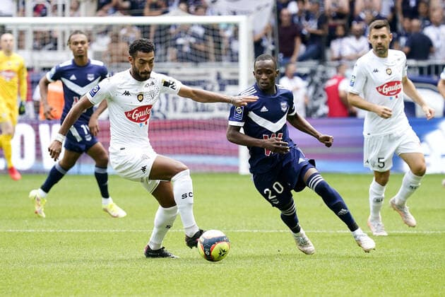 10 ANGELO FULGINI (SCO) - 20 ISSOUF SISSOKHO (FCGB) FOOTBALL : Bordeaux vs Angers - Ligue 1 Uber Eats - 22 08 2021 FEP Panoramic 