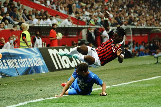 Jordan Lotomba (OGC Nice) - Luan Peres (Olympique de Marseille) FOOTBALL : OGC Nice vs Olympique de Marseille - Ligue 1 Uber Eats - Nice - 22 08 2021 NorbertScanella PanoramiC 