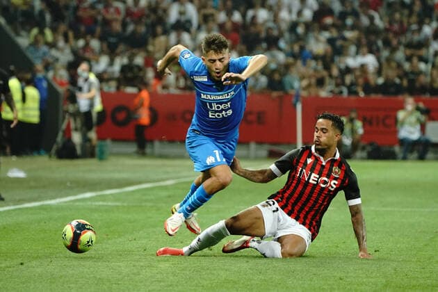 Justin Kluivert (OGC Nice) - Cengiz Under (Olympique de Marseille) FOOTBALL : OGC Nice vs Olympique de Marseille - Ligue 1 Uber Eats - Nice - 22 08 2021 NorbertScanella PanoramiC 