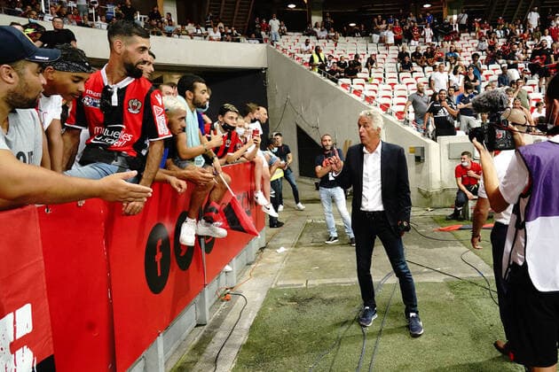 Sport Bilder des Tages Supporters de l OGC Nice - Jean Pierre Rivere (president de l OGC Nice) FOOTBALL : OGC Nice vs Olympique de Marseille - Ligue 1 Uber Eats - Nice - 22 08 2021 NorbertScanella PanoramiC 