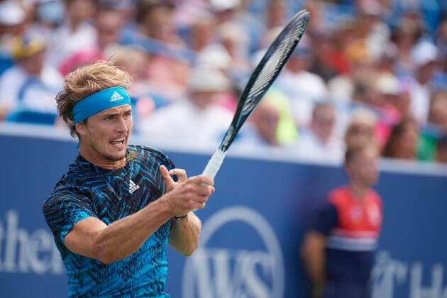 CINCINNATI, OH - AUGUST 22: Alexander Zverev of Germany hits a forehand during the menÕs championship match of the Western & Southern Open at the Lindner Family Tennis Center in Mason, Ohio on August 22, 2021. (Photo by Shelley Lipton Icon Sportswire) TENNIS: AUG 22 Western & Southern Open Icon210822600