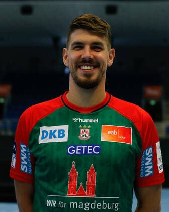23.08.2021, xgox, Handball LIQUI MOLY HBL, SC Magdeburg Fototermin emspor, v.l. Piotr Chrapkowski (Magdeburg, 3) Portrait, Portraet, Einzelbild Magdeburg