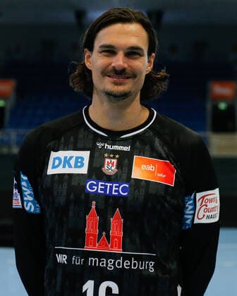 23.08.2021, xgox, Handball LIQUI MOLY HBL, SC Magdeburg Fototermin emspor, v.l. Jannick Green Krejberg (Magdeburg, 16) Portrait, Portraet, Einzelbild Magdeburg