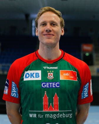 23.08.2021, xgox, Handball LIQUI MOLY HBL, SC Magdeburg Fototermin emspor, v.l. Magnus Gullerud (Magdeburg, 21) Portrait, Portraet, Einzelbild Magdeburg