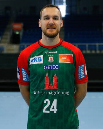 23.08.2021, xgox, Handball LIQUI MOLY HBL, SC Magdeburg Fototermin emspor, v.l. Christian O Sullivan (Magdeburg, 24) Portrait, Portraet, Einzelbild Magdeburg