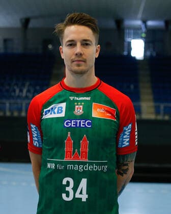 23.08.2021, xgox, Handball LIQUI MOLY HBL, SC Magdeburg Fototermin emspor, v.l. Michael Damgaard (Magdeburg, 34) Portrait, Portraet, Einzelbild Magdeburg