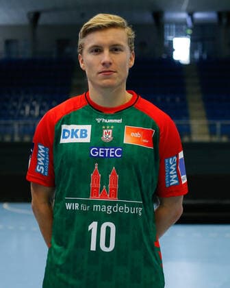 23.08.2021, xgox, Handball LIQUI MOLY HBL, SC Magdeburg Fototermin emspor, v.l. Gisli Thorgeir Kristjansson (Magdeburg, 10) Portrait, Portraet, Einzelbild Magdeburg
