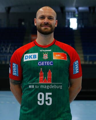 23.08.2021, xgox, Handball LIQUI MOLY HBL, SC Magdeburg Fototermin emspor, v.l. Moritz Preuss (Magdeburg, 95) Portrait, Portraet, Einzelbild Magdeburg