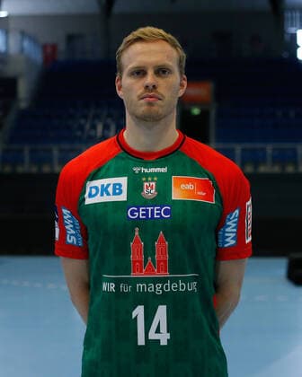 23.08.2021, xgox, Handball LIQUI MOLY HBL, SC Magdeburg Fototermin emspor, v.l. Omar Ingi Magnusson (Magdeburg, 14) Portrait, Portraet, Einzelbild Magdeburg