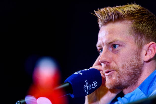 210823 Anders Christiansen during a press conference, PK, Pressekonferenz with Malmö FF ahead of the UEFA Champions League playoff match against Ludogorets on August 23, 2021 in Razgrad. Photo: Ludvig Thunman BILDBYRAN kod LT LT0191 fotboll football soccer fotball champions league träning presskonferens training practice press conference malmö ff bbeng Copyright: LUDVIGxTHUNMAN BB210823LT068