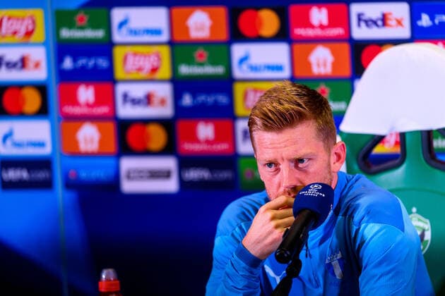 210823 Anders Christiansen during a press conference, PK, Pressekonferenz with Malmö FF ahead of the UEFA Champions League playoff match against Ludogorets on August 23, 2021 in Razgrad. Photo: Ludvig Thunman BILDBYRAN kod LT LT0191 fotboll football soccer fotball champions league träning presskonferens training practice press conference malmö ff bbeng Copyright: LUDVIGxTHUNMAN BB210823LT072