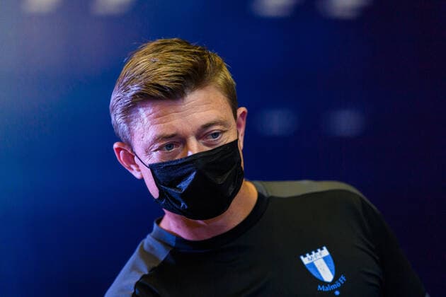 210823 Jon Dahl Tomasson, head coach during a press conference, PK, Pressekonferenz with Malmö FF ahead of the UEFA Champions League playoff match against Ludogorets on August 23, 2021 in Razgrad. Photo: Ludvig Thunman BILDBYRAN kod LT LT0191 fotboll football soccer fotball champions league träning presskonferens training practice press conference malmö ff bbeng Copyright: LUDVIGxTHUNMAN BB210823LT086