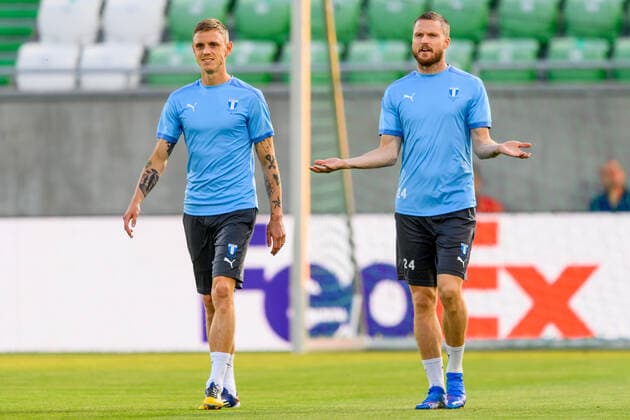 210823 Sören Rieks and Lasse Nielsen during a practice with Malmö FF ahead of the UEFA Champions League playoff match against Ludogorets on August 23, 2021 in Razgrad. Photo: Ludvig Thunman BILDBYRAN kod LT LT0191 fotboll football soccer fotball champions league träning presskonferens training practice press conference, PK, Pressekonferenz malmö ff bbeng arena interiör general view Copyright: LUDVIGxTHUNMAN BB210823LT153
