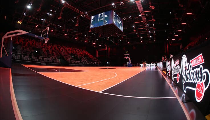25.08.2021 - Basketball - Nürnberg Falcons Basketball Club NBC - Offizielle Einweihung der Kia Metropol Arena - Sportfoto Zink DaMa - Symbolbild Symbolfoto Feature Impression - Leere Arena Halle - Hallenpanorma Hallenbild Panorama - Kia Metropol Arena