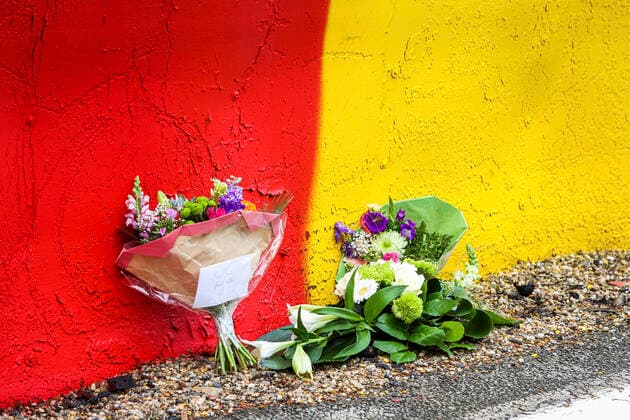 Flowers in the Raidillon in memory of Anthoine Hubert during the Formula 1 Belgium Grand Prix, 12th round of the 2021 FIA Formula One World Championship, WM, Weltmeisterschaft from August 27 to 29, 2021 on the Circuit de Spa-Francorchamps, in Stavelot, near LiÃ‹ge, Belgium FORMULE 1 : Grand prix de belgique - 26 08 2021 DPPI PANORAMIC 