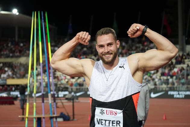 Bilder des Jahres 2021, Sport 08. August Sport Themen der Woche KW34 Sport Bilder des Tages Leichtathletik, athletics, Diamond League Lausanne , 26.08.2021, Speerwurf Männer, Johannes Vetter , Deutschland, *** Athletics, athletics, Diamond League Lausanne , 26 08 2021, javelin throw men, Johannes Vetter , Germany,
