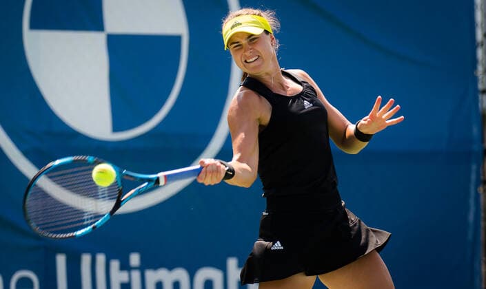 August 26, 2021, CHICAGO, UNITED STATES: Rebecca Peterson of Sweden in action during her quarter-final match at the 2021 WTA, Tennis Damen Chicago Womens Open WTA 250 tennis tournament against Tereza Martincova of the Czech Republic CHICAGO UNITED STATES - ZUMAa181 20210826_zaa_a181_054 Copyright: xRobxPrangex