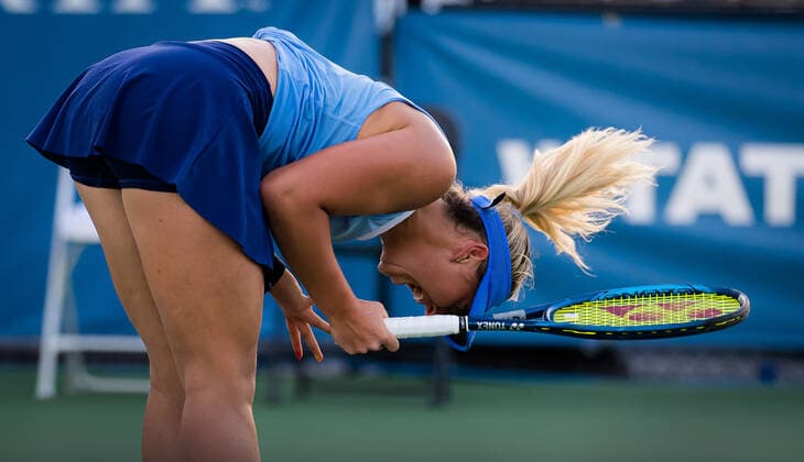 August 26, 2021, CHICAGO, UNITED STATES: Marta Kostyuk of Ukraine in action during the quarter-final of the 2021 WTA, Tennis Damen Chicago Womens Open WTA 250 tennis tournament against Vavara Gracheva of Russia CHICAGO UNITED STATES - ZUMAa181 20210826_zaa_a181_121 Copyright: xRobxPrangex