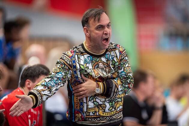 Handball Potsdam 28.08.2021 Saison 2021 2022 Vorbereitungsspiel Freundschaftsspiel 1. VfL Potsdam - Füchse Berlin Bob Hanning (Trainer Potsdam)
