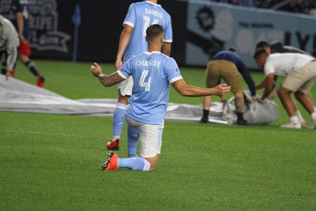 Major League Soccer between NYCFC and New England. August 28, 2021, Bronx, New York, USA: Valentin Castellanos of NYCFC celebrate his first goal during soccer match between NYCFC and New England during Major League Soccer ( MLS, Fussball Herren, USA at Yankee stadium in Bronx, New York with the presence of fans, mostly vaccinated against COVID-19.  Copyright: xNiyixFotex